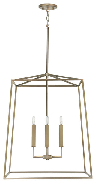 Thea Four Light Foyer Pendant, Aged Brass