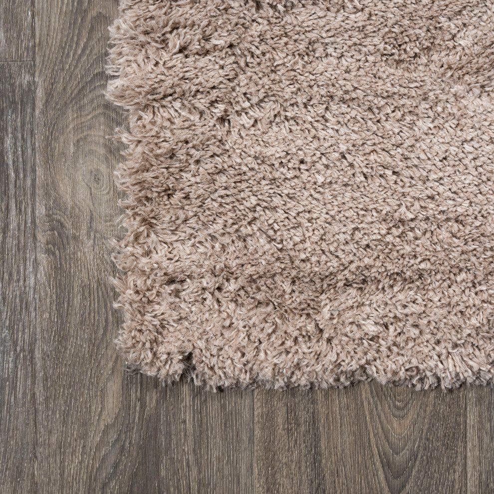 Groovy Solid Shag Rug, Beige, 2x8