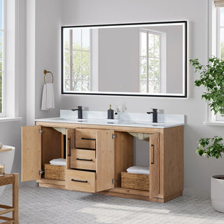 Anais Vanity Grain White Engineered Stone Countertop, Light Brown, 72", With Mirror