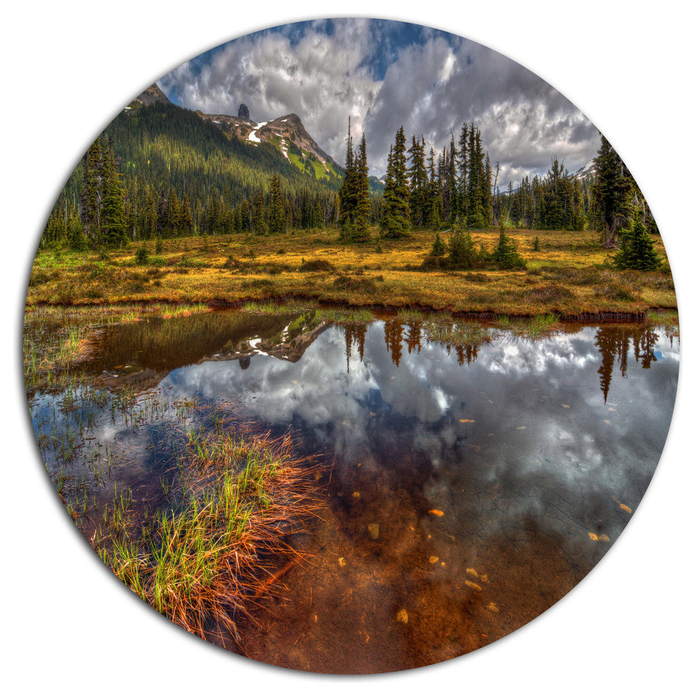 Clear Lake Mirroring Cloudy Skies, Landscape Disc Metal Wall Art, 11"