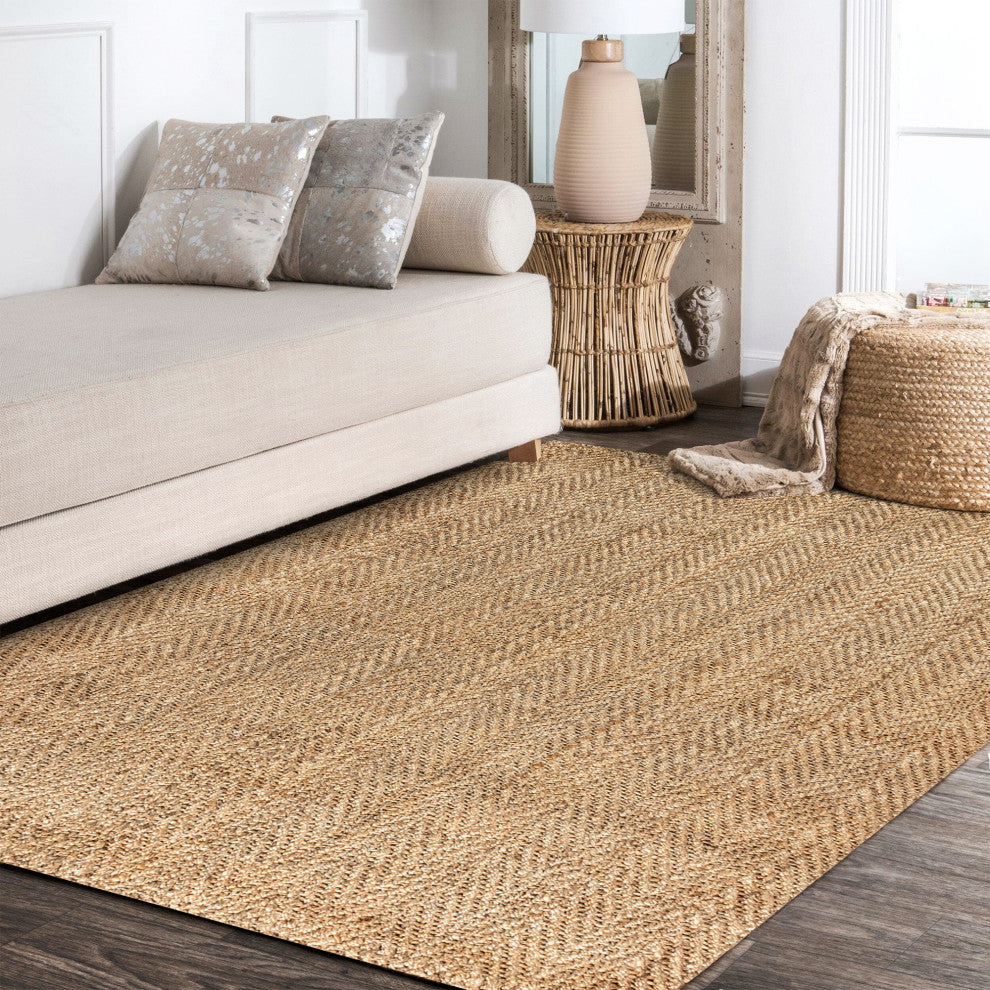 Espina Hand Woven Herringbone Chunky Jute Natural 6 ft. x 9 ft. Area Rug