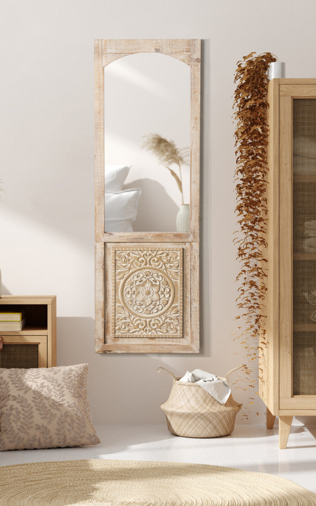 Moynihan Wooden Panel Mirror, Rustic Brown 18x55
