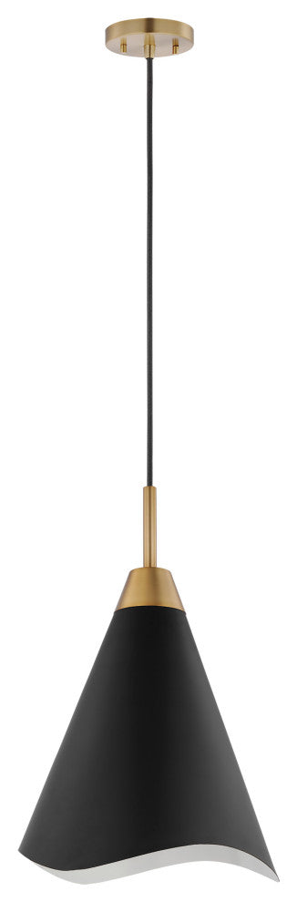 Tango 1-Light Medium Pendant, Matte Black With Burnished Brass
