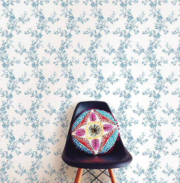 Modern Floral Vine Wallpaper, Blue, Bolt