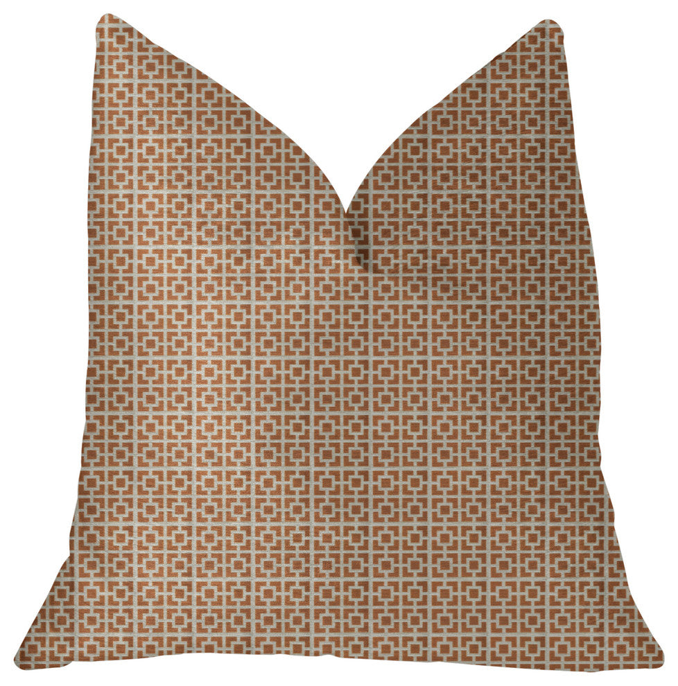 Uptown Orange and Ivory Luxury Throw Pillow, 16"x16"