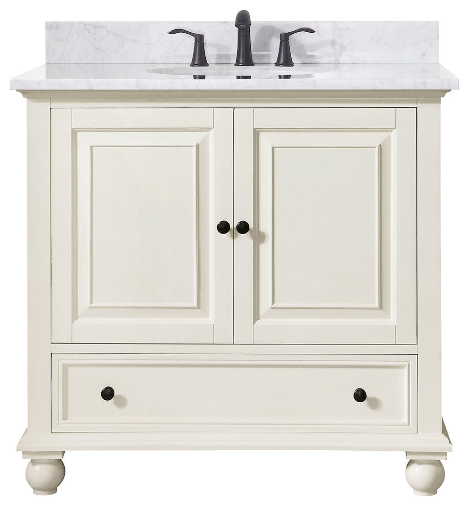 Avanity Thompson 37" Vanity, French White Finish, Carrera White Marble Top