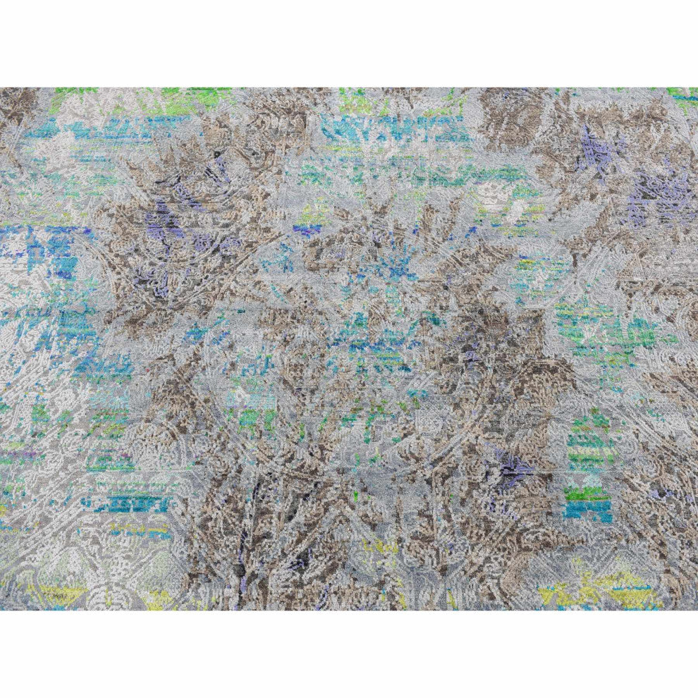 Battleship Gray Diminishing Coins Silk With Wool Hand Knotted Rug 8'9"x11'10"