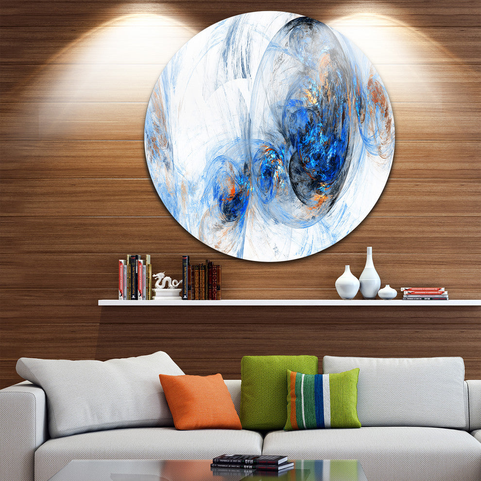 Colored Smoke Dark Blue, Abstract Digital Art Round Wall Art, 23"