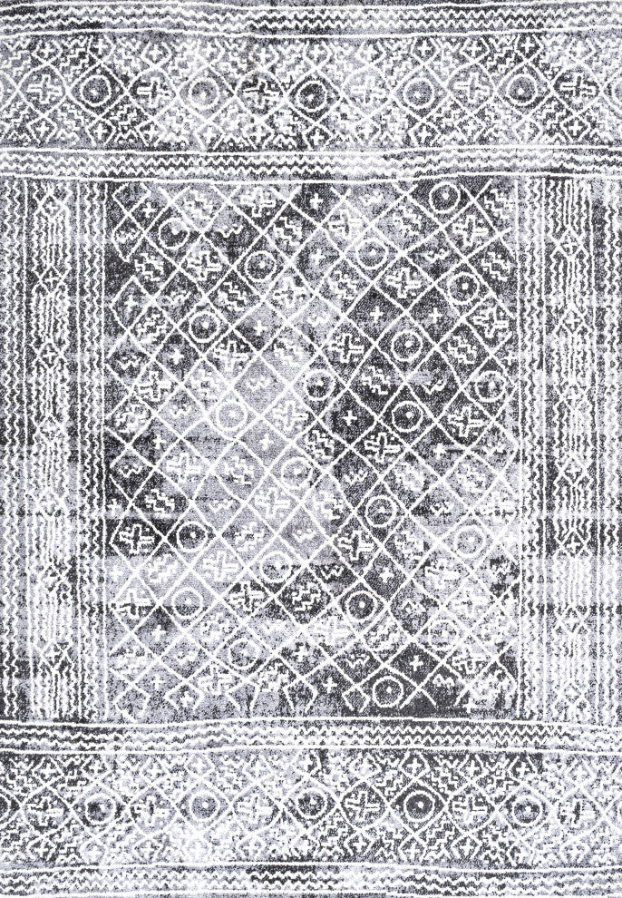 Iften Moroccan Geometric Distressed Ivory/Black 8'x10' Area Rug