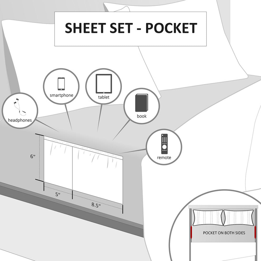 Intelligent Design Microfiber Sheet Set With Side Storage Pockets, White