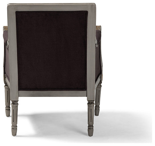 Georgette French Inspired Brown Velvet Gray Armchair With Goldleaf Detailing