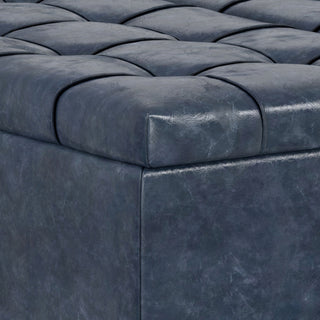 Harrison Large Square Coffee Table Storage Ottoman, Denim Blue
