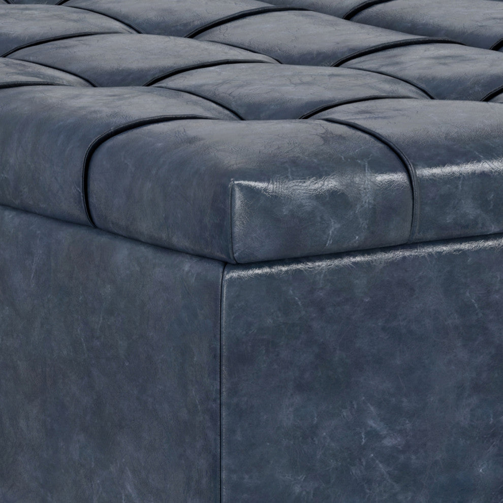 Harrison Large Square Coffee Table Storage Ottoman, Denim Blue