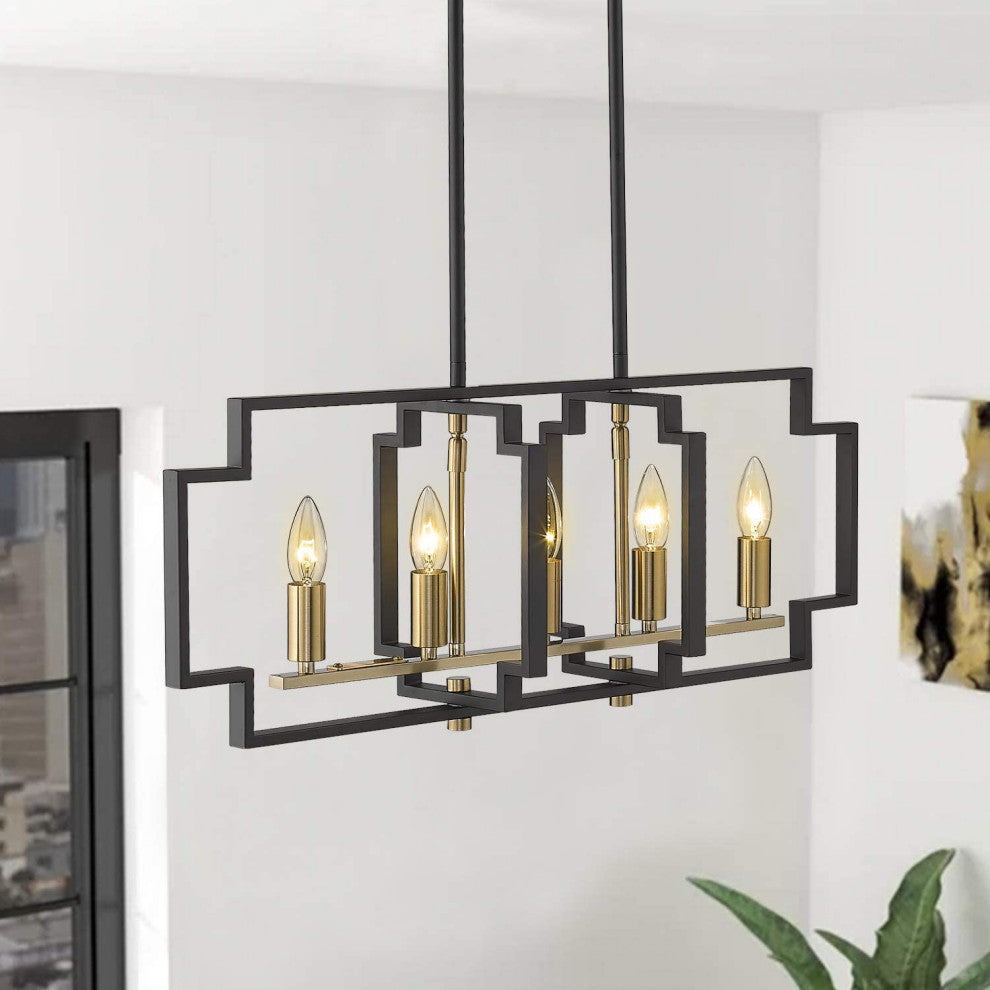 5 Light Modern Chandelier Industrial Island Pendant Light With Black and Gold
