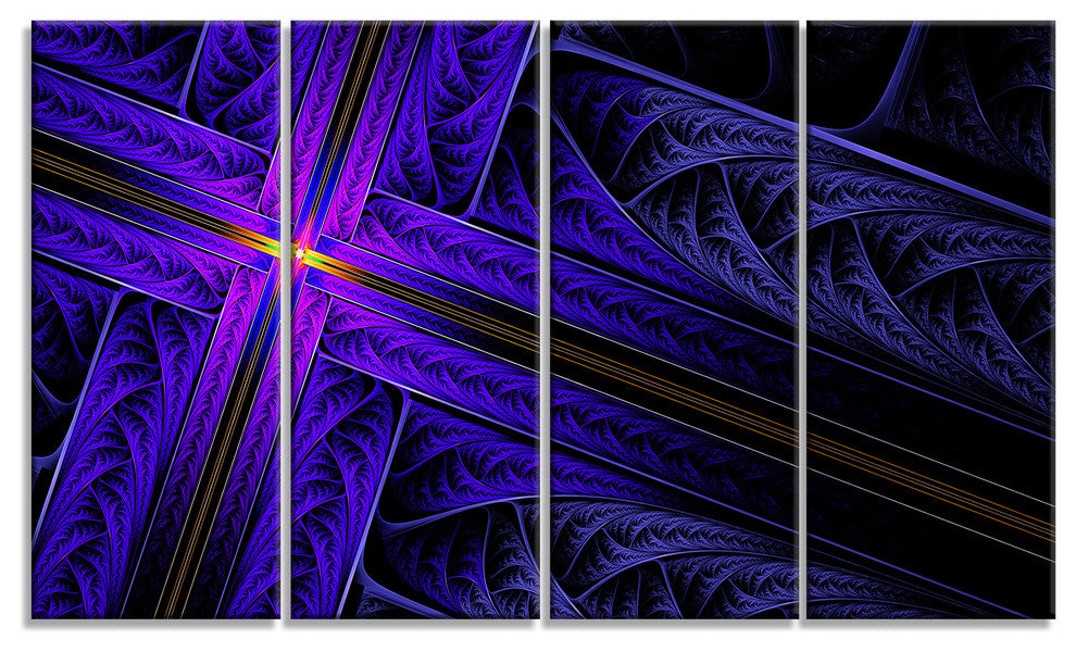 Bright Blue Fractal Cross Design, Abstract Canvas Art Print, 48"x28", 4 Panels