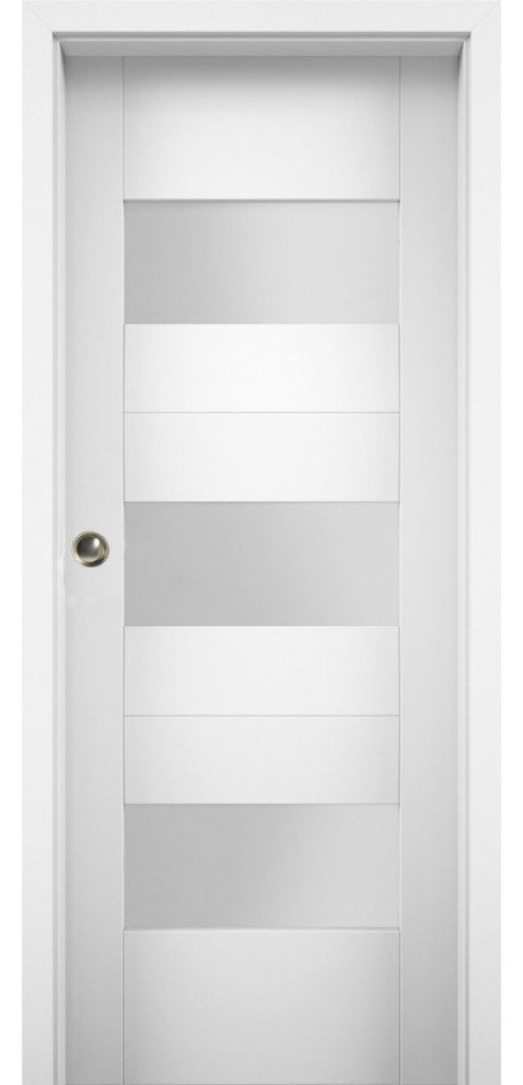 Sliding Pocket Door Opaque Glass / Sete 6003 White Silk, 24" X 80"