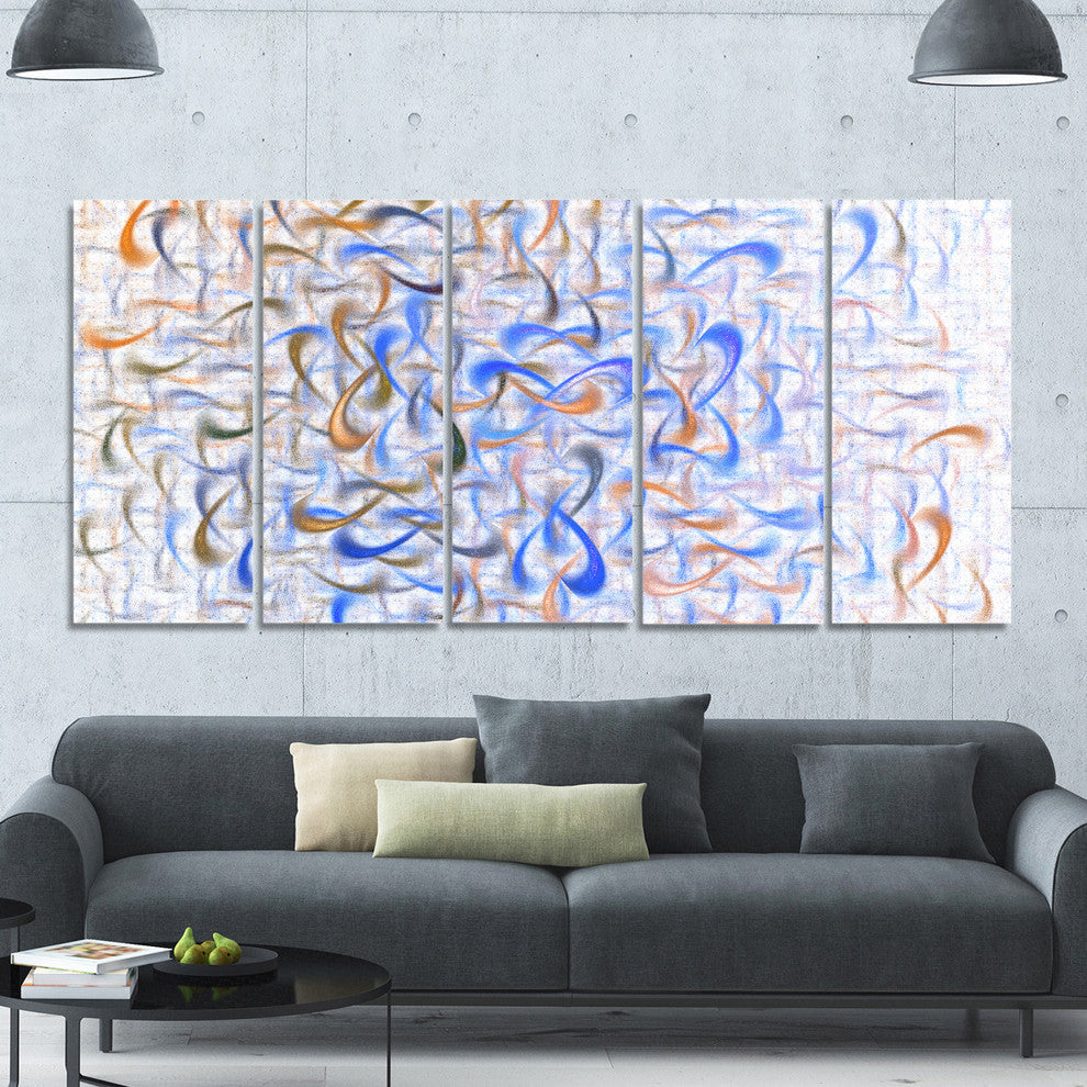 Light Blue Watercolor Fractal Art, Abstract Art on Canvas, 60"x28", 5 Panels