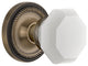 Rope Rosette Interior Mortise Waldorf White Milk Glass Knob, Antique Brass