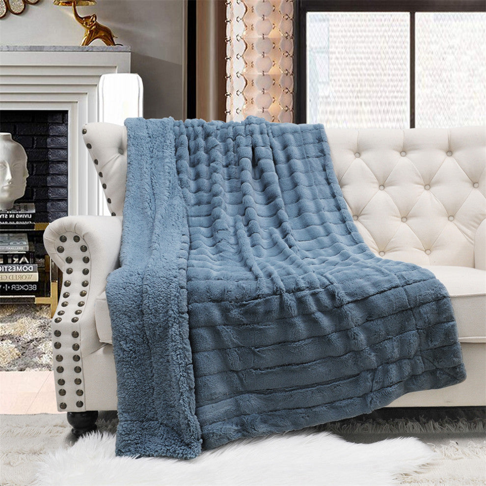 Super Mink Faux Fur Throw Blanket, Blue Mirage, 50"x60"
