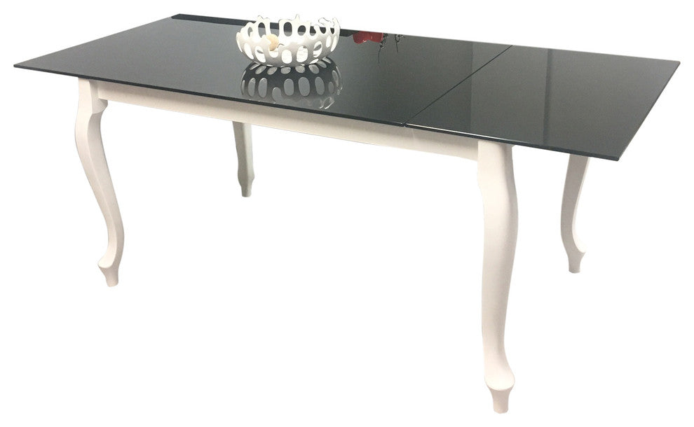 Retro Glass Top Extendable Dining Table, Black & White