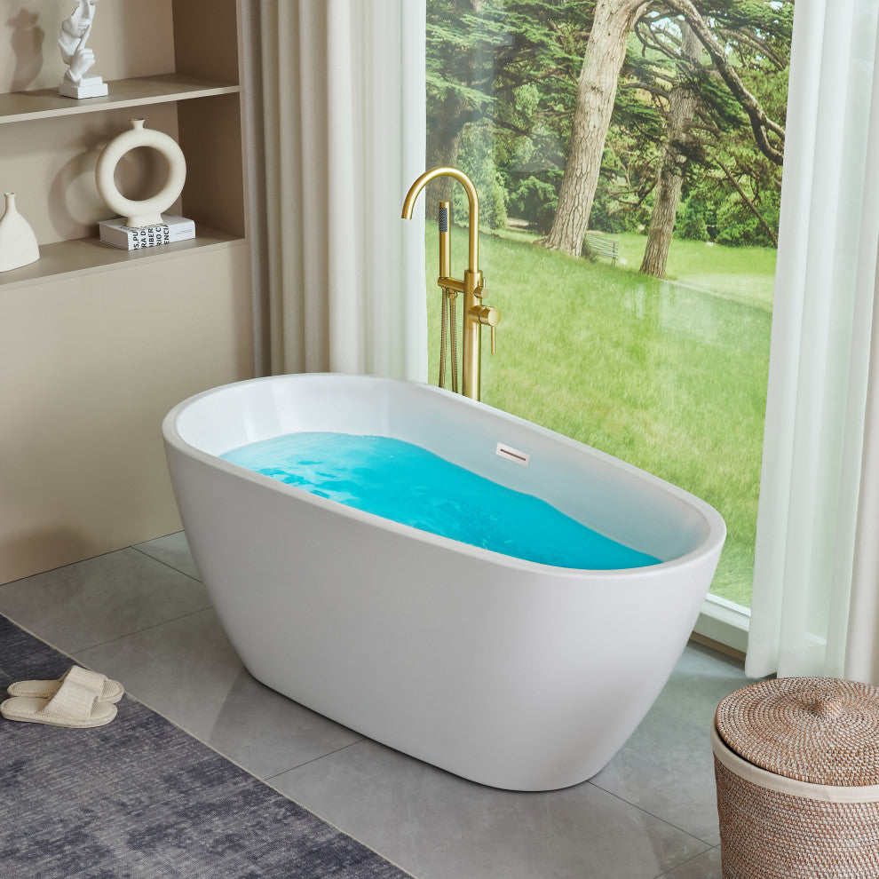 Freestanding Acrylic Bathtub, White/Polished Chrome, 59"