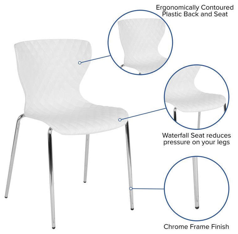 Set of 4 Stackable Dining Chair, Ripple Diamond Patterned Seat, White
