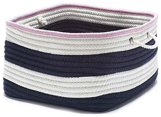 Colonial Mills Basket Nautical Stripe Basket Navy and Pink Square