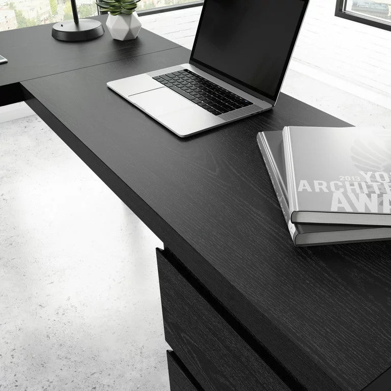 L-Shaped Desk, Large Top & Full Extension Handless Storage Drawers, Bourbon Oak