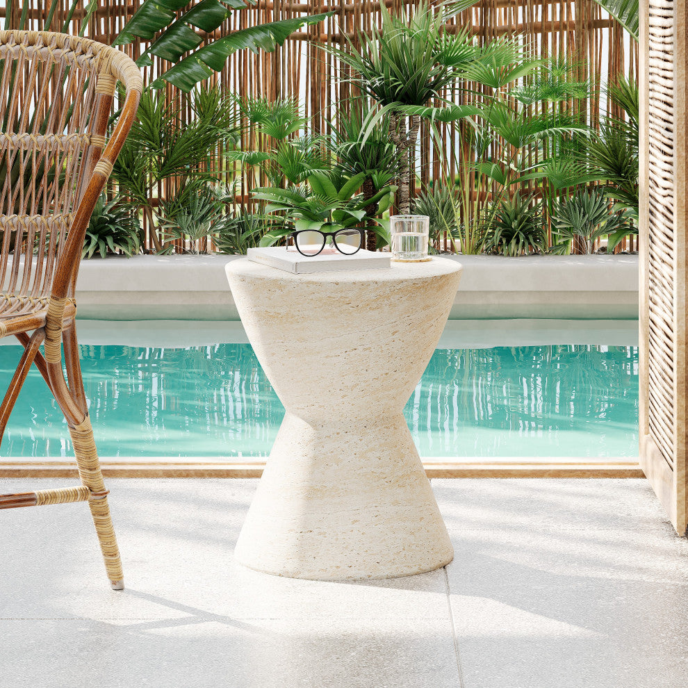Attola Outdoor Lightweight Concrete Side Table, Travertine