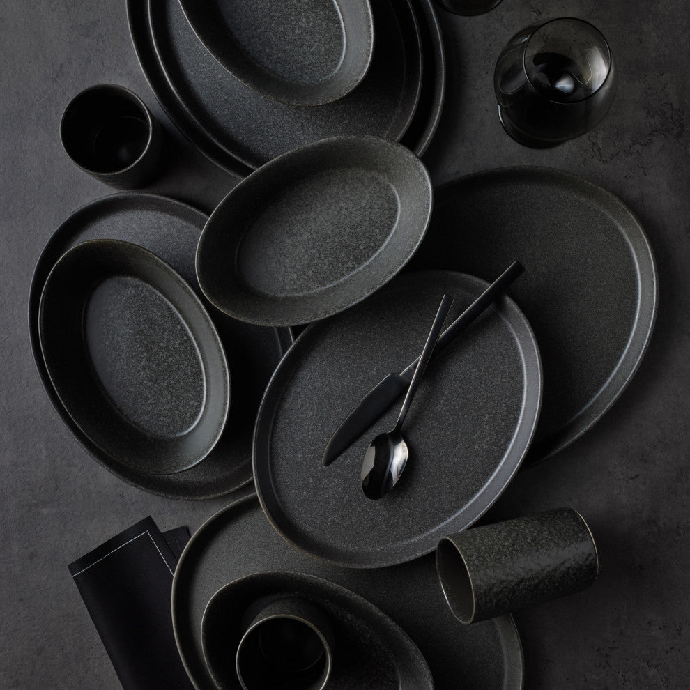 Stone by Mercer Project Katachi Stoneware 16 Piece Dinnerware Set, Charcoal
