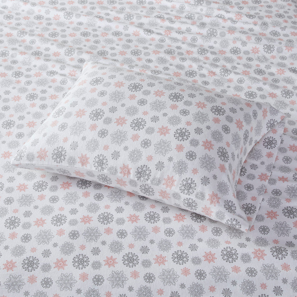 True North by Sleep Philosophy Cotton Flannel Winter Sheet Set, Snowflakes