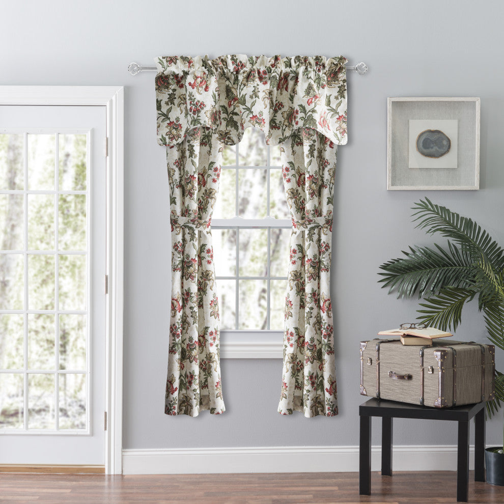 Madison Floral 58"x15" Lined Scallop Valance, Brick