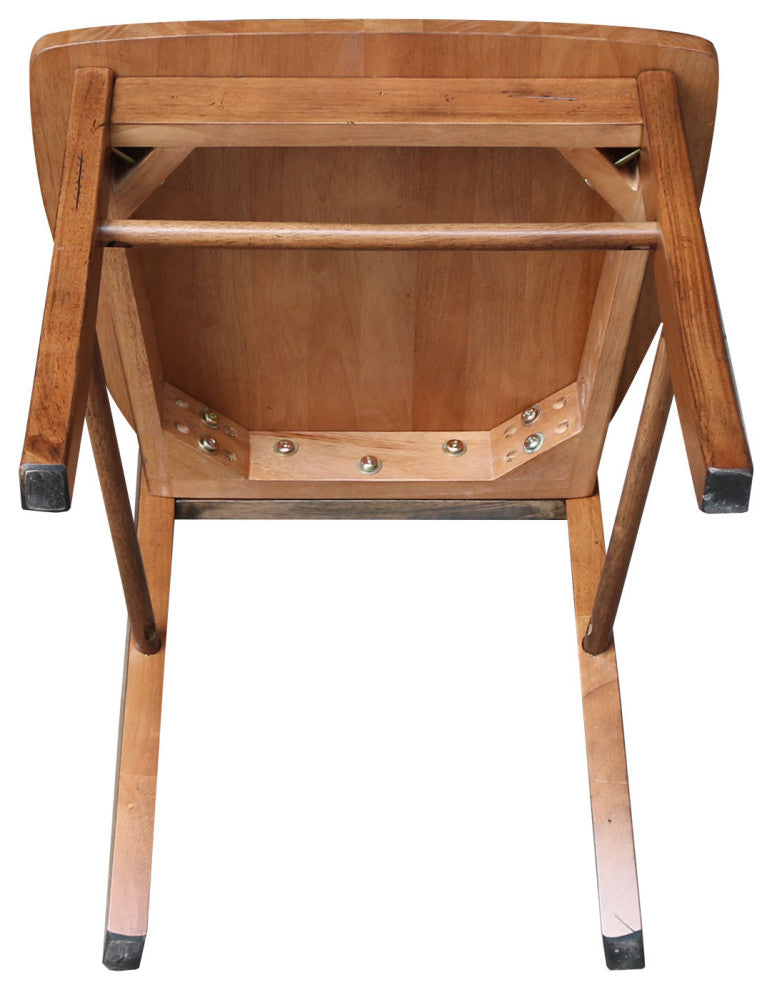 Set of Two X-Back Chairs, Distressed Oak