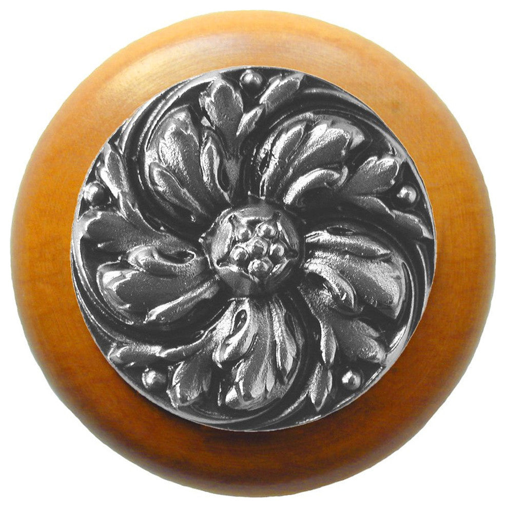 Chrysanthemum Maple Wood Knob, Satin Nickel