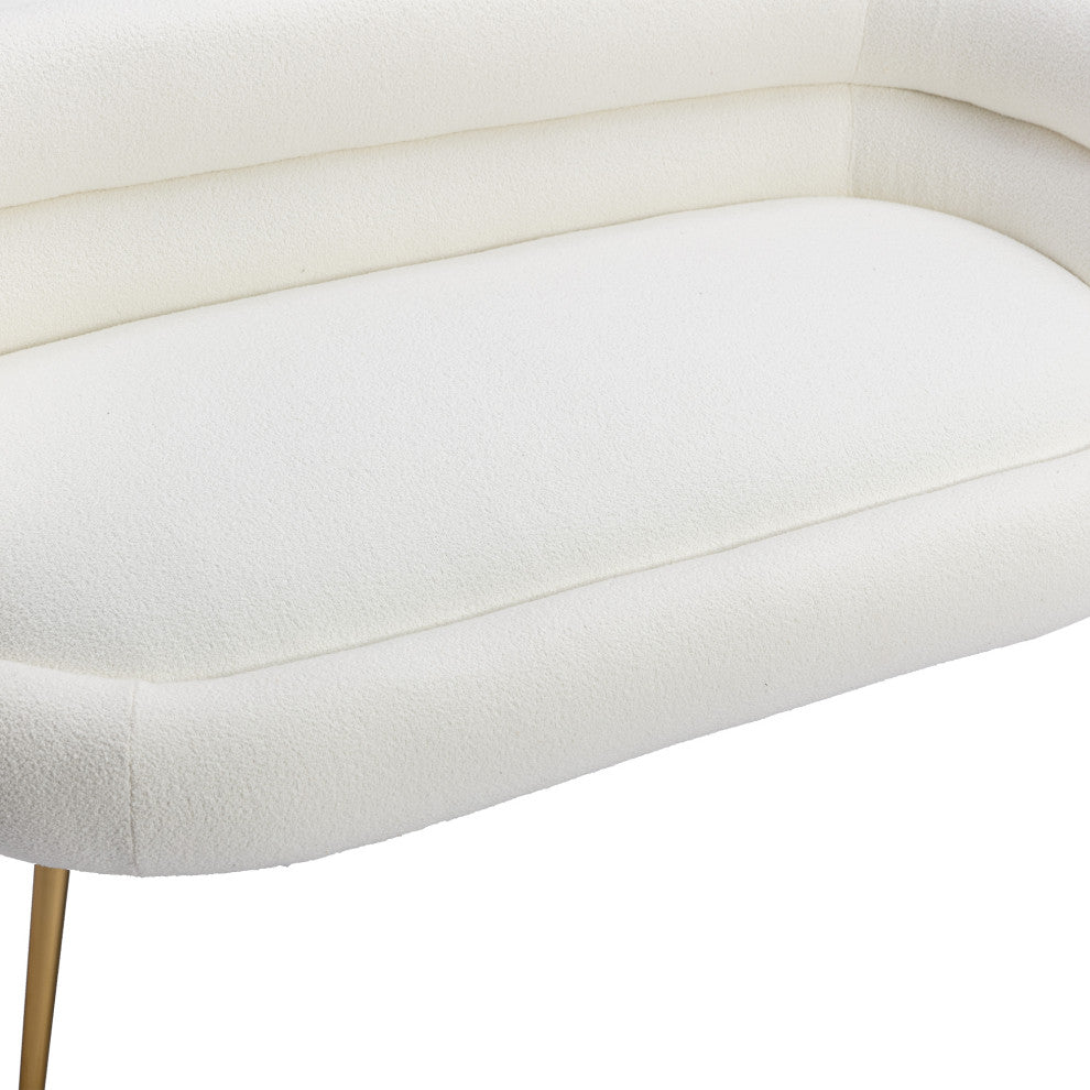 53" Round Arm Settee with Metal Legs, White, 53"