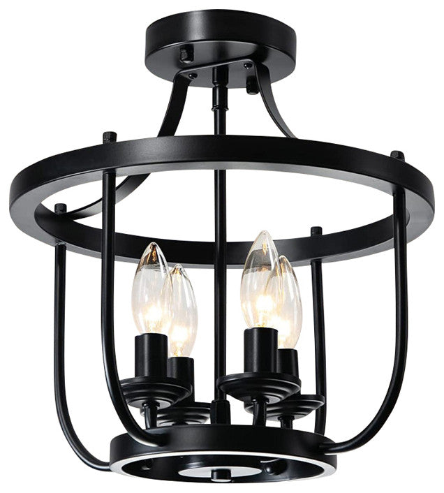 4 Light Semi Flush Mount Ceiling Lighting Fixture Farmhouse Black Cage Ceiling