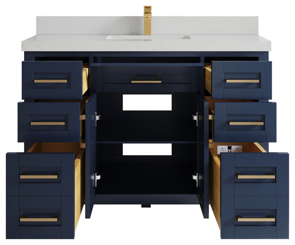 Cambridge 48 Single Sink Bath Vanity in Hale Navy Blue 2" Carrara Quartz