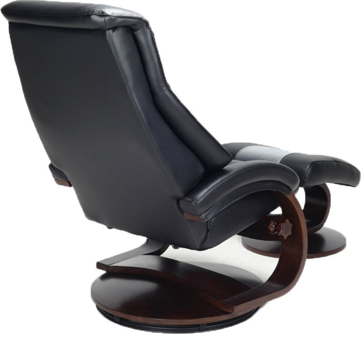 HomeRoots Black Faux Leather Swivel Adjustable Recliner and Ottoman Set