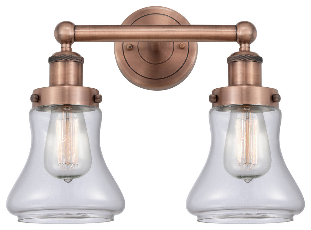 Edison Bellmont 2-Light 16" Bath Vanity Light, Antique Copper, Clear Shade