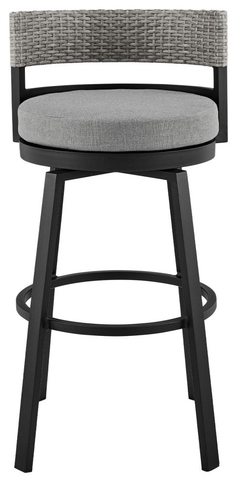 Benzara BM282664 Modern Outdoor Patio Swivel Bar Stool, Aluminum, Gray, Black