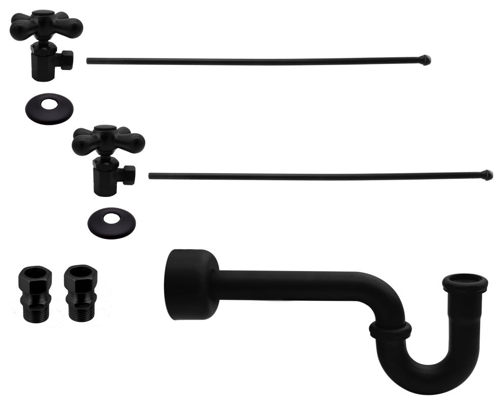 Traditional Pedestal Lavatory Kit - Cross Handles In Polished Nickel, Powder Coated Flat Black