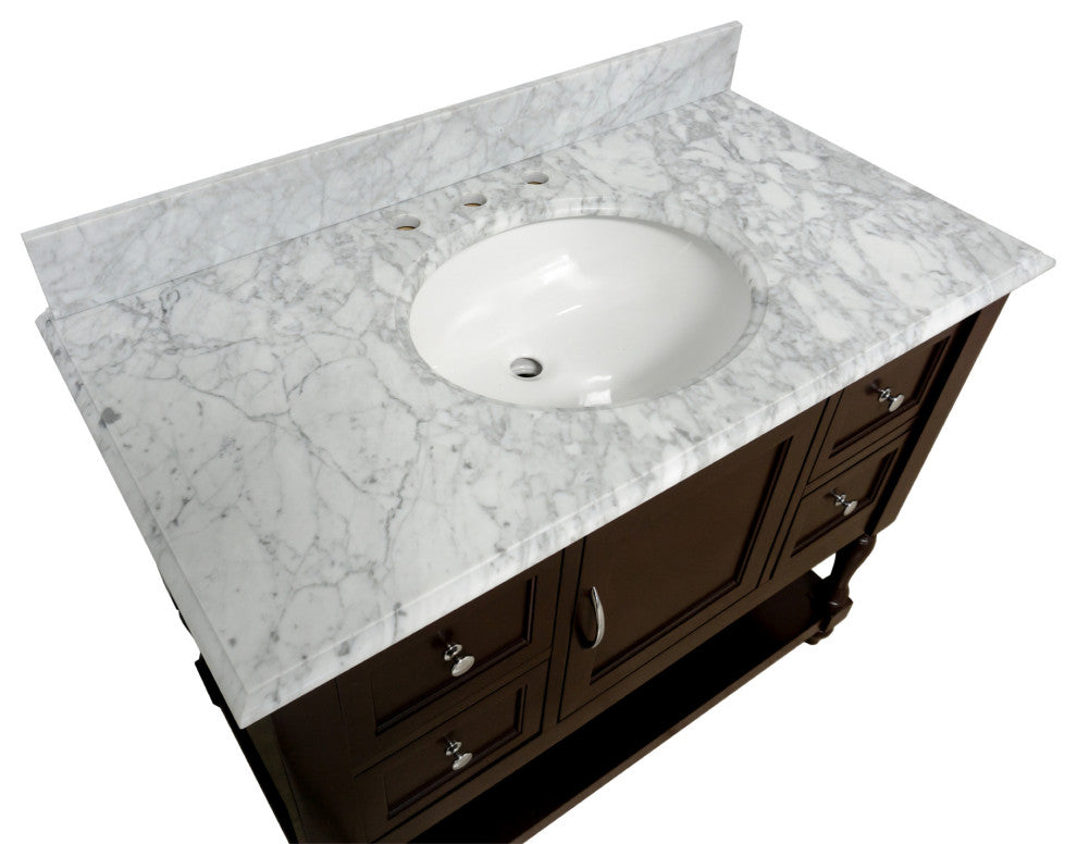 Beverly 42" Bathroom Vanity, Chocolate, Carrara Marble
