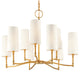 Dillon, Nine Light Chandelier, Aged Brass Finish, Off White Linen Shade