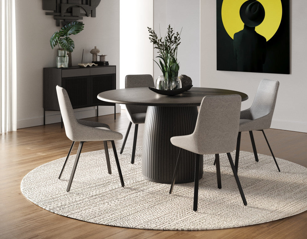 Lander Modern Mid Century Black Oak Round Dining Table