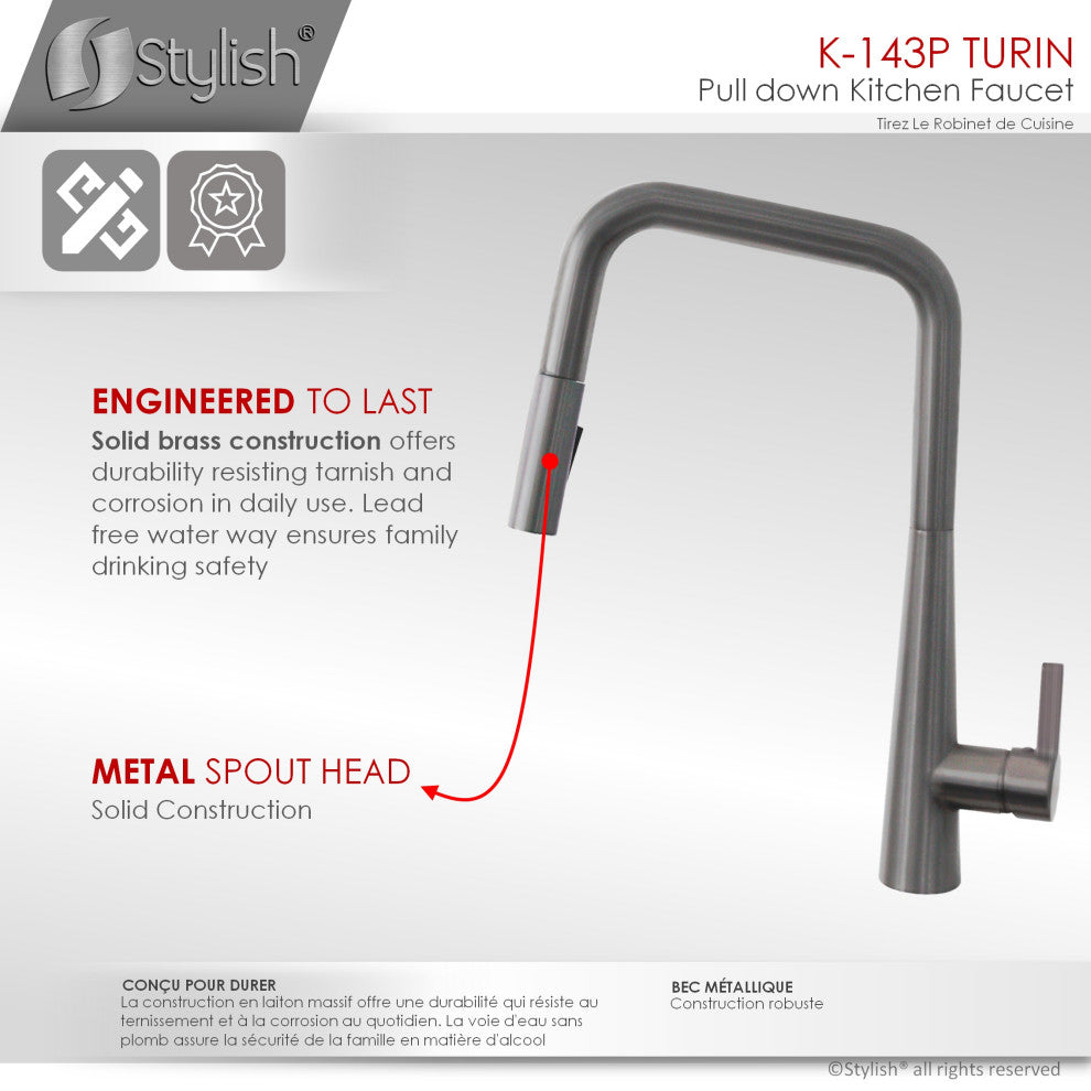 STYLISH Modern Single Handle  Pull Down Sprayer Kitchen Faucet in Gunmetal
