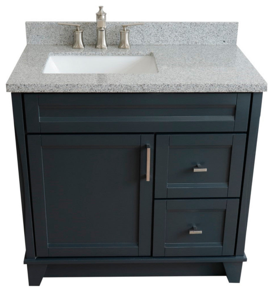 37" Single Sink Vanity, Dark Gray Finish With Gray Granite