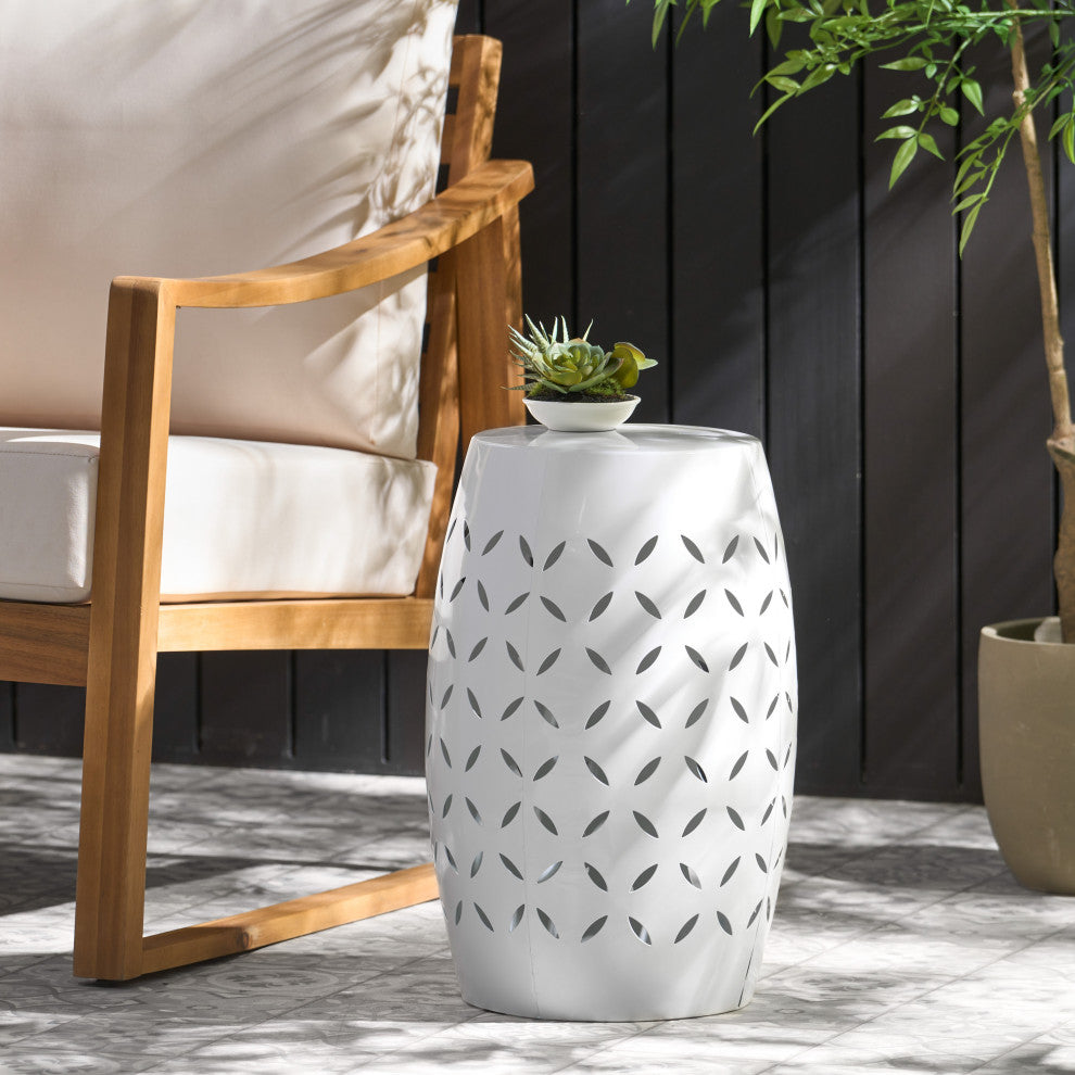 GDF Studio Dione Outdoor 12" Iron Side Table, White