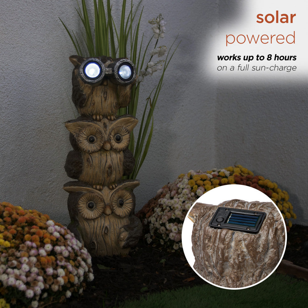 Solar 3-Stacked Binocular Owls Statue with LED Lights