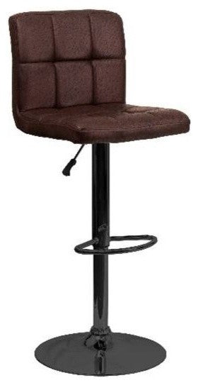 Sinclair High Back Upholstered Bar Stool in Black Chrome and Brown