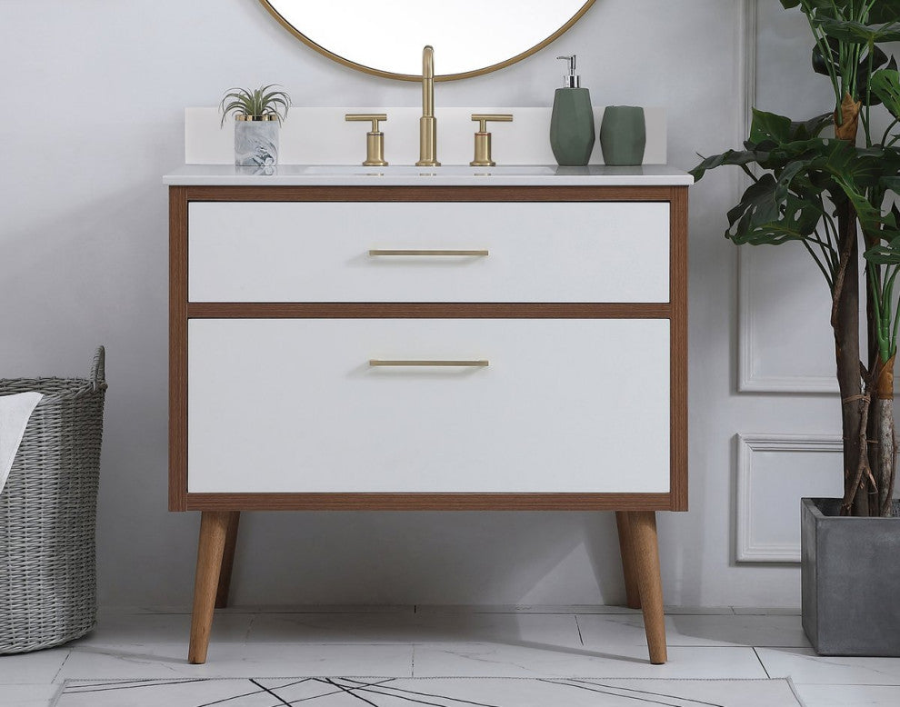 Bella 36" Bathroom Vanity, White With Backsplash